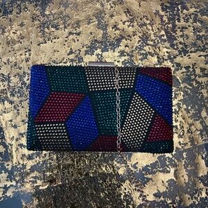 Multicolor Geometric Rhinestone Clutch